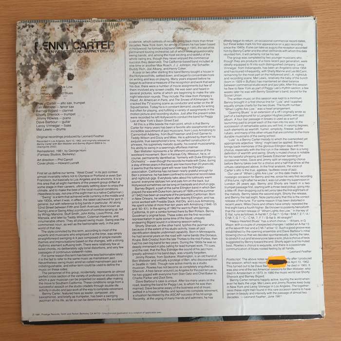Benny Carter with Ben Webster and Barney Bigard - Opening Blues - Vinyl LP Record  (VG+)