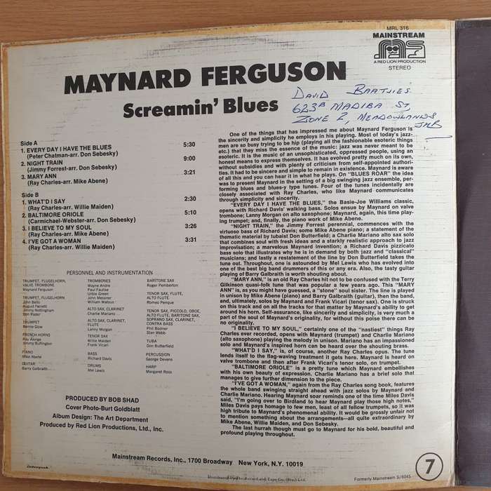 Maynard Ferguson  Screamin' Blues - Vinyl LP Record  (VG+)