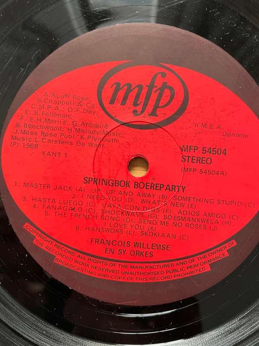 Springbok Boere Party  Francois Willemse  en Sy Orkes - Vinyl LP Record - Very-Good Quality (V...