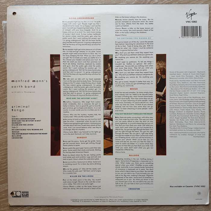 Manfred Mann's Earth Band With Chris Thompson  Criminal Tango - Vinyl LP Record - Opened  -...