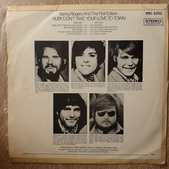 Kenny Rogers And The First Edition  Ruby, Don't Take Your Love To Town - Vinyl LP Record - ...