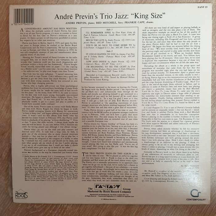 André Previn's Trio Jazz - King Size! - Vinyl Record - Very-Good+ Quality (VG+)