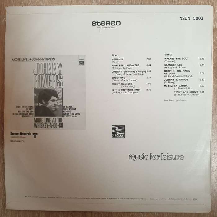 Johnny Rivers - More Live - Vinyl LP Record - Opened  - Very-Good+ Quality (VG+)