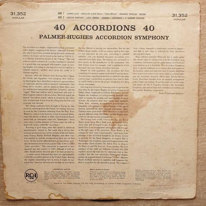 Palmer-Hughes - 40 Accordions - Vinyl LP Record - Opened  - Very-Good- Quality (VG-)