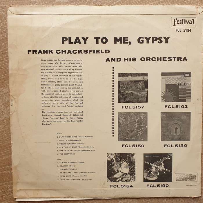 Frank Chacksfield & His Orchestra - Play To Me Gypsy - Vinyl LP Record  - Fair Quality (F)