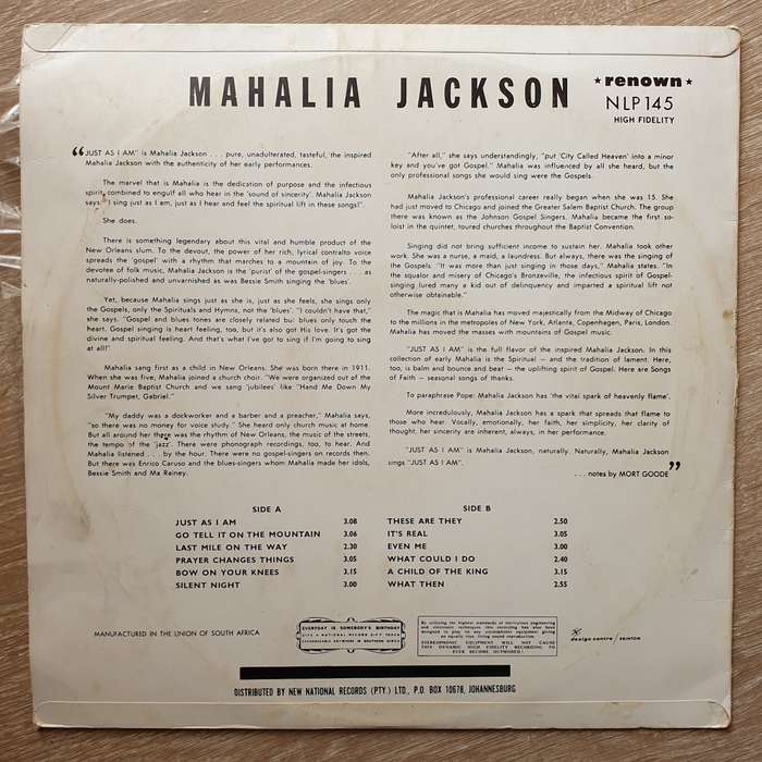 Mahalia Jackson  Just As I Am -  Vinyl LP Record - Very-Good+ Quality (VG+)