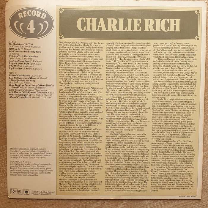 Charlie Rich -  Vinyl LP Record - Very-Good+ Quality (VG+)