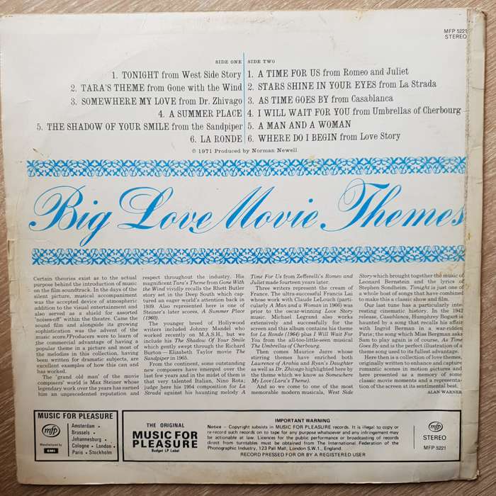 Geoff Love and His Orchestra - Big Love Movie Themes  - Vinyl LP Record - Opened  - Very-Good- Qu...