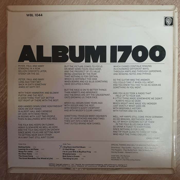 Peter, Paul And Mary  Album 1700 -  Vinyl LP Record - Very-Good+ Quality (VG+)