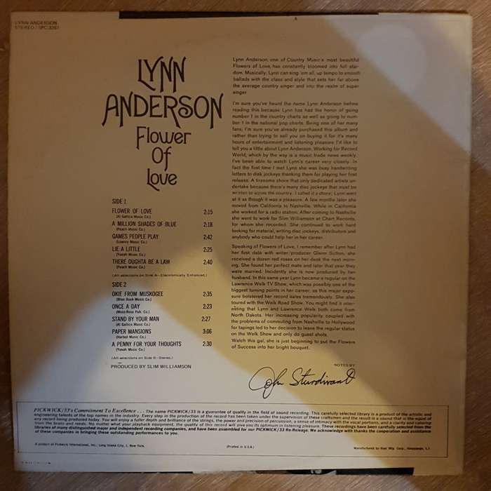 Lynn Anderson  Flower Of Love -  Vinyl Record - Very-Good+ Quality (VG+)