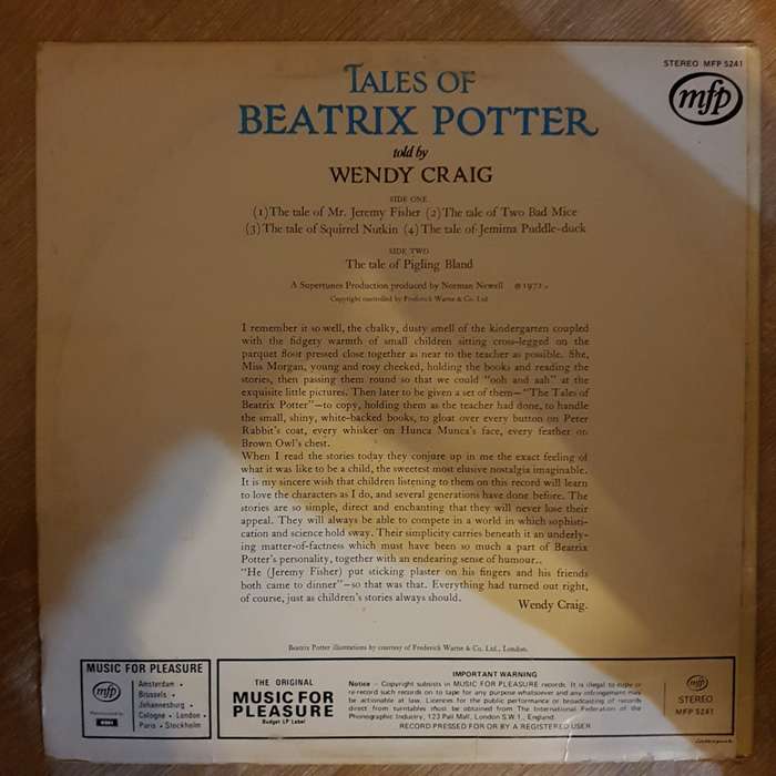 Tales Of Beatrix Potter - Vinyl LP Record - Opened  - Very-Good Quality (VG)