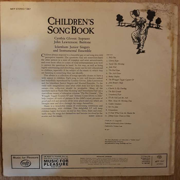 Cynthia Glover, John Lawrenson  Children's Song Book - Vinyl LP Record - Opened  - Very-Goo...