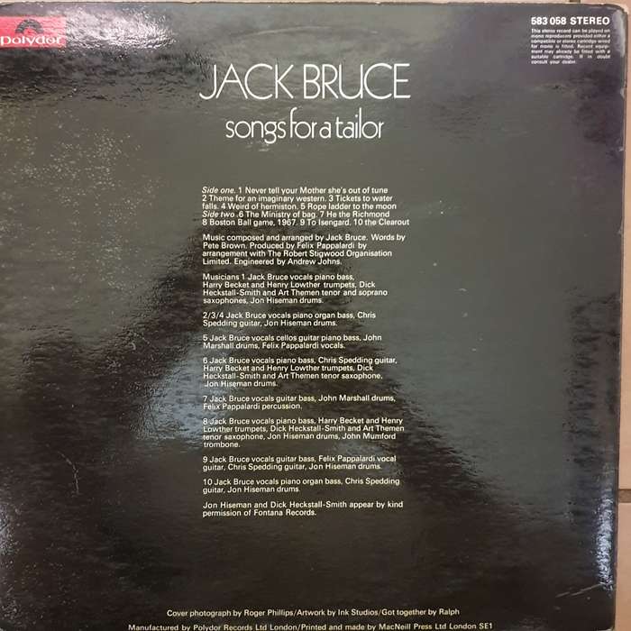 Jack Bruce  Songs For A Tailor -  Vinyl LP Record - Very-Good+ Quality (VG+)