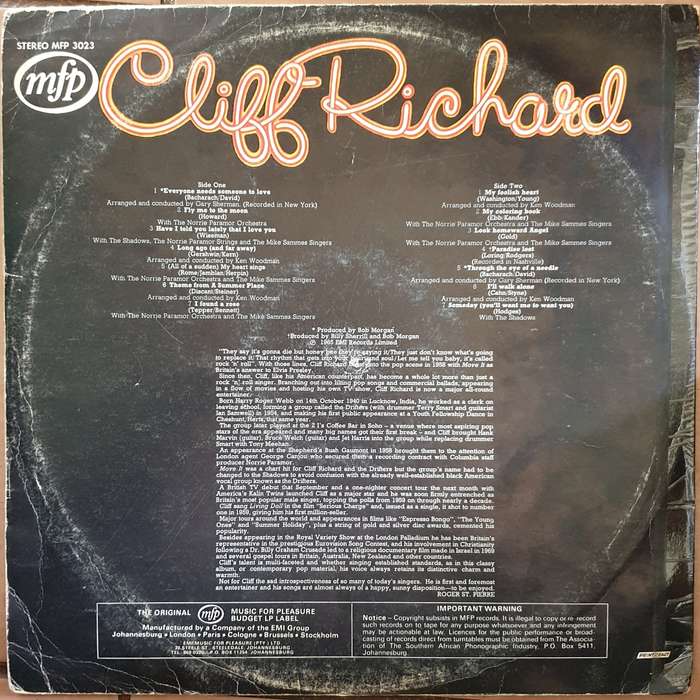 Cliff Richard - Everyone Needs Someone To Love -  Vinyl LP Record - Very-Good+ Quality (VG+)