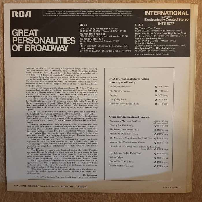 Great Personalities of Broadway - Vinyl LP Record - Opened  - Very-Good Quality (VG)