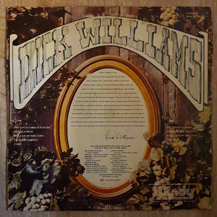 Dick Williams  For Your Good Pleasure - Vinyl LP Record - Very-Good+ Quality (VG+)
