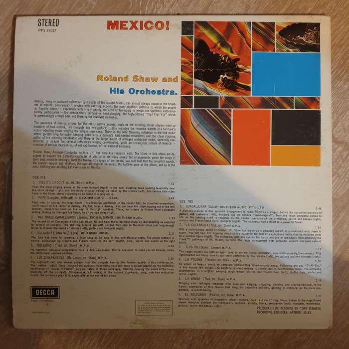 Roland Shaw and His Orchestra - Mexico - Vinyl LP Record - Opened  - Very-Good- Quality (VG-)