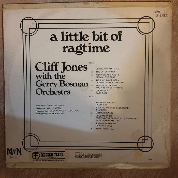 Cliff Jones With the Gerry Bosman Orchestra - Litle Bit of Ragtime. - Vinyl LP Record - Opened  -...