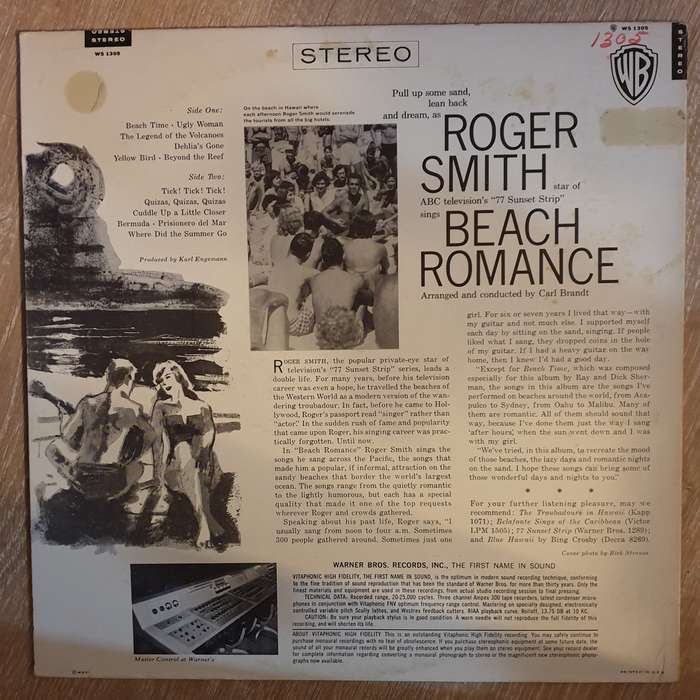 Roger Smith  Beach Romance - Vinyl LP Record - Very-Good+ Quality (VG+)