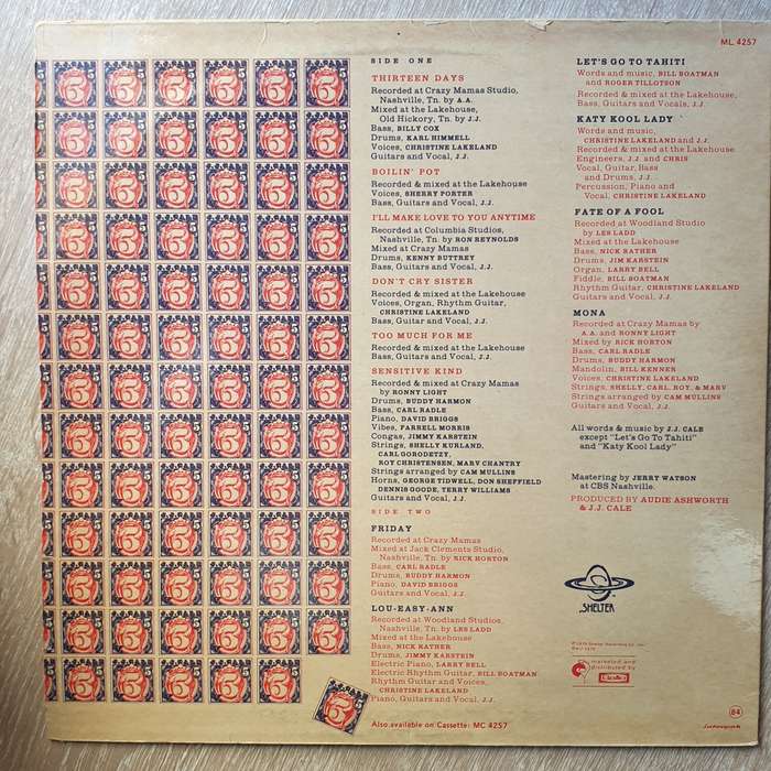 J.J Cale 5 (V) (JJ) - Vinyl LP Record - Opened  - Very-Good+ Quality (VG+)