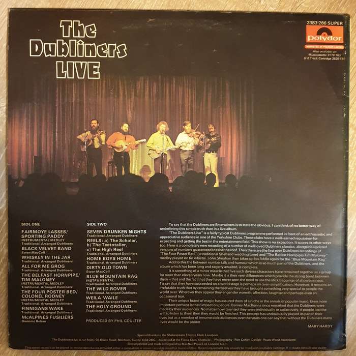 The Dubliners  Live -  Vinyl LP Record - Very-Good+ Quality (VG+)