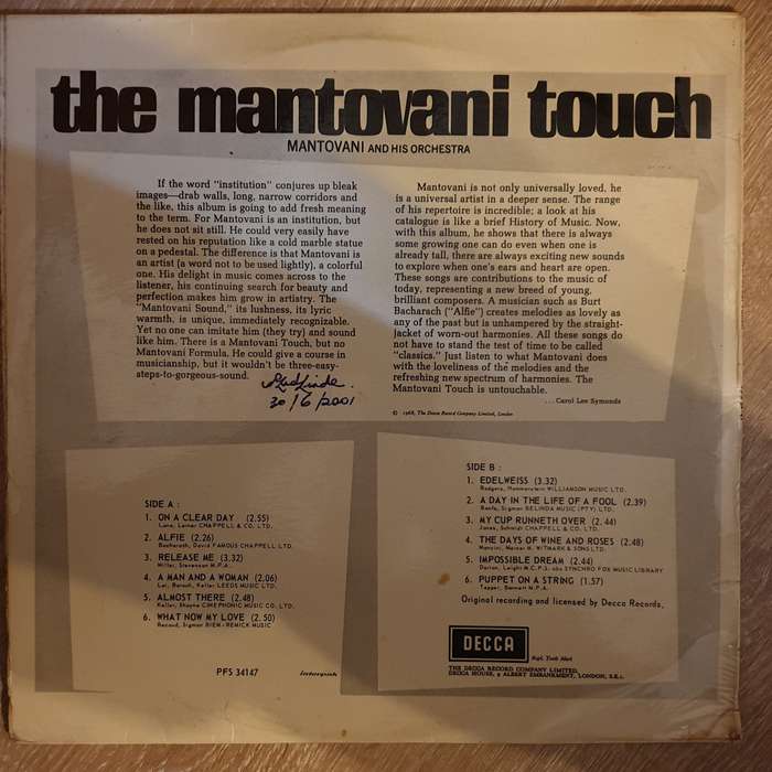 The Mantovani Touch   Vinyl LP Record - Opened  - Good+ Quality (G+)