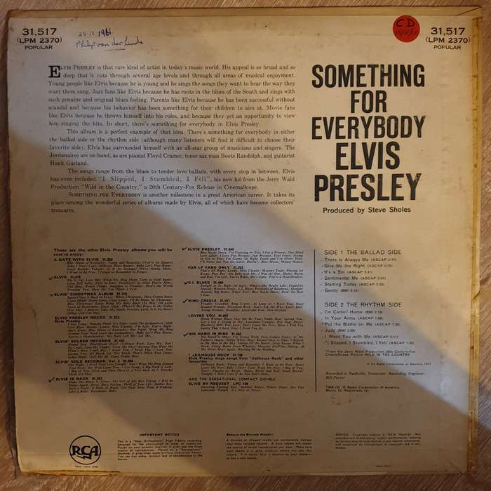 Elvis Presley  Something For Everybody  Vinyl LP Record - Very-Good+ Quality (VG+)