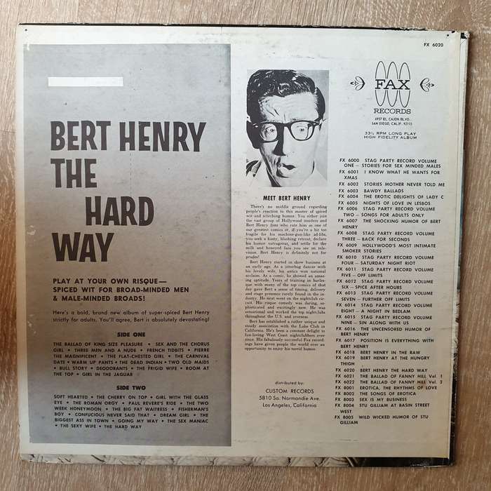 Bert Henry  The Hard Way -  Vinyl LP Record - Opened  - Good Quality (G)