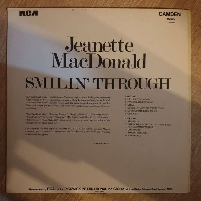 Jeanette MacDonald  Smilin' Through -  Vinyl LP Record  - Very-Good+ Quality (VG+)