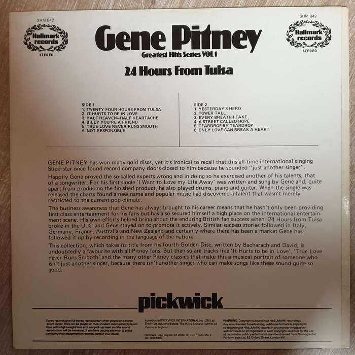 Gene Pitney  24 Hours From Tulsa -  Vinyl LP Record - Very-Good+ Quality (VG+)