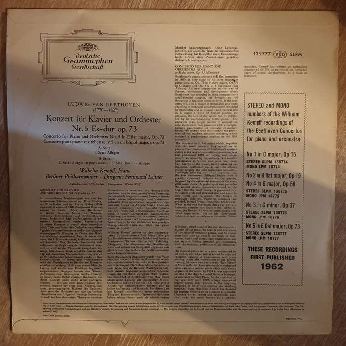 Ludwig van Beethoven, Wilhelm Kempff, Berliner Philharmoniker, Ferdinand Leitner  Klavierko...