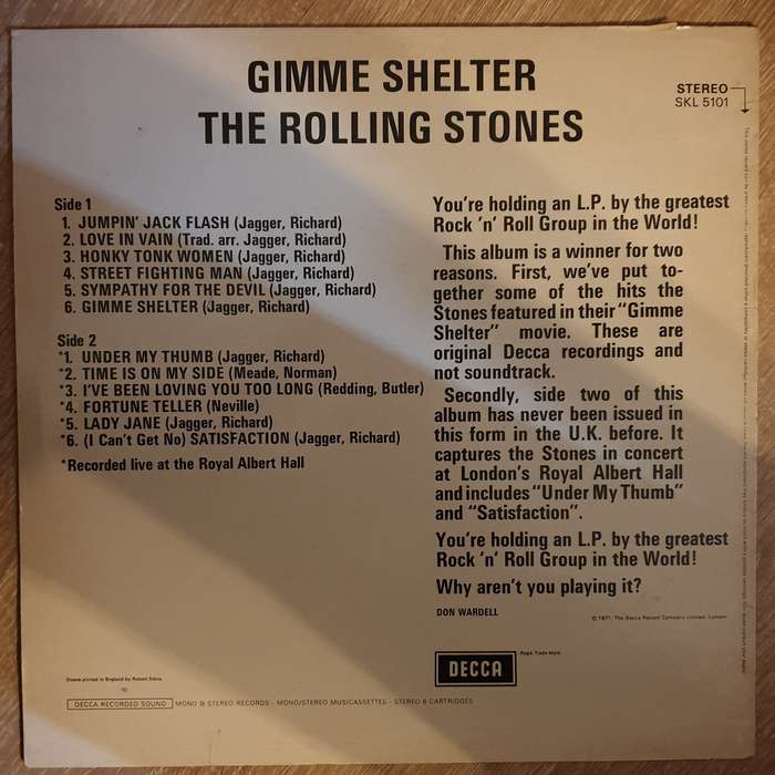 The Rolling Stones  Gimme Shelter - Vinyl Record - Opened  - Very-Good+ Quality (VG+)