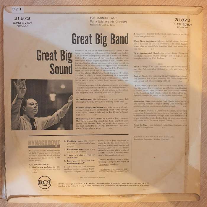 Marty Gold And His Orchestra  For Sound's Sake!  Vinyl LP Record - Opened  - Very-Goo...