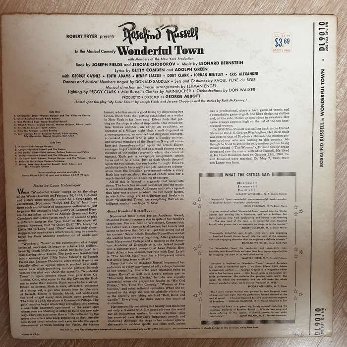 Rosalind Russell  Wonderful Town (Original Cast Album) - Vinyl LP  Record - Opened  - Very-...