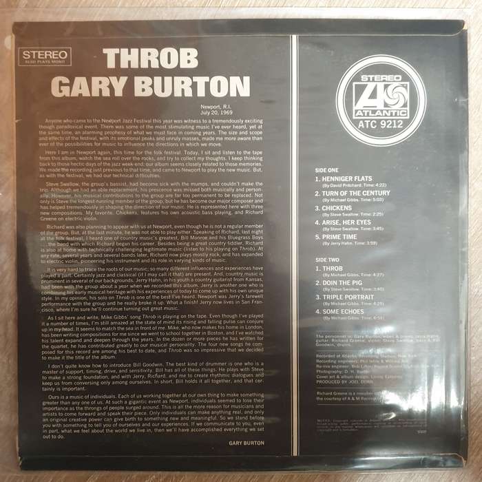 Gary Burton  Throb:Gary Burton - Vinyl LP Record - Very-Good+ Quality (VG+)