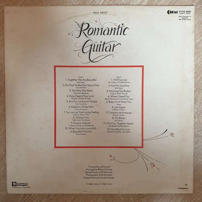 Paul Brett  Romantic Guitar -  Vinyl LP Record  - Very-Good+ Quality (VG+)