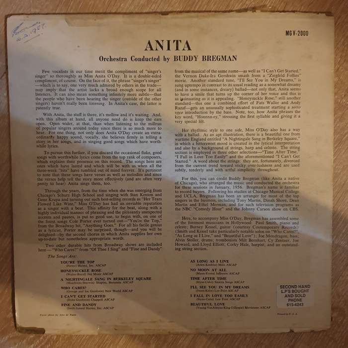 Anita O'Day  Anita - Vinyl LP Record - Opened  - Very-Good Quality (VG)