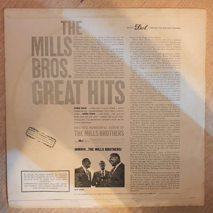 The Mills Brothers  Great Hits -  Vinyl LP Record - Opened  - Very-Good Quality (VG)