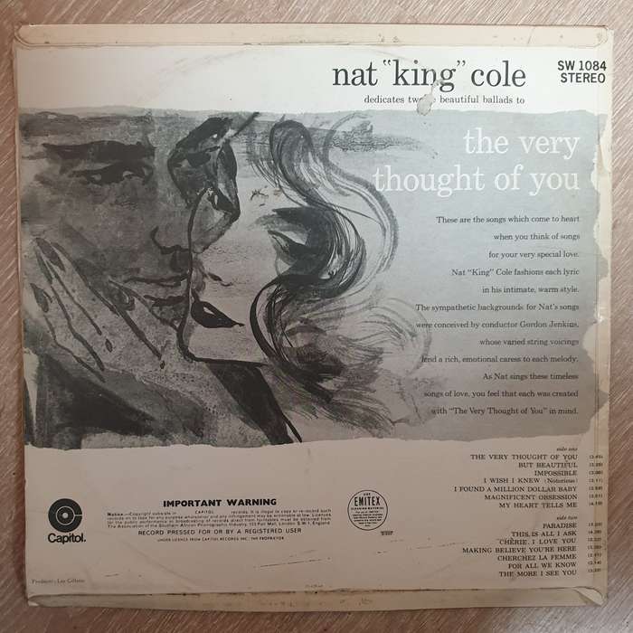 Nat "King" Cole*  The Very Thought Of You - Vinyl LP Record  - Very-Good Quality (VG)