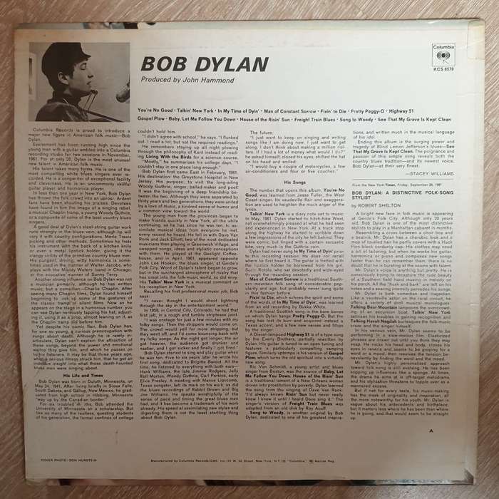 Bob Dylan  Bob Dylan - Vinyl LP Record - Opened  - Very-Good+ Quality (VG+)