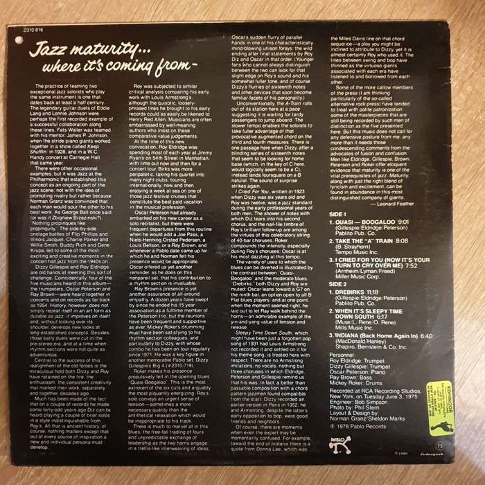 Dizzy Gillespie & Roy Eldridge  Jazz Maturity... Where It's Coming From -  Vinyl LP Record ...