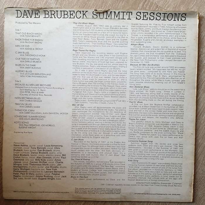 Dave Brubeck  Summit Sessions - Vinyl LP Record  - Very-Good+ Quality (VG+)