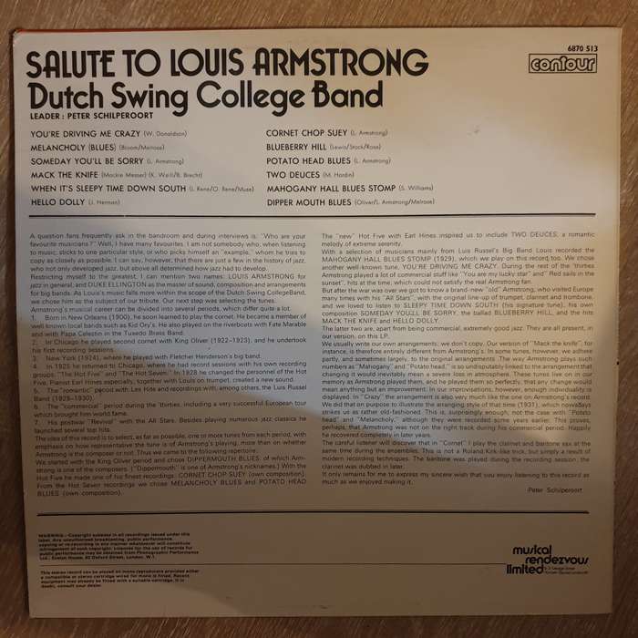 Dutch Swing College Band - Tribute To Louis Armstrong -  Vinyl LP Record - Very-Good+ Quality (VG+)