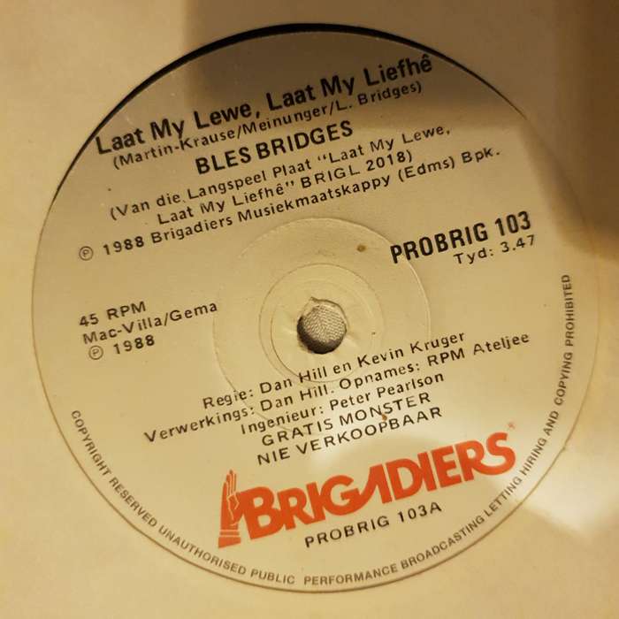 Bles Bridges  Laat Mty Lewe, Laat My Liefhê - Vinyl 7" Record - Very-Good+ Quality (VG+)