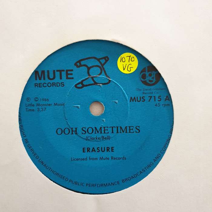 Erasure  Sometimes - Vinyl 7" Record - Opened  - Very-Good Quality (VG)