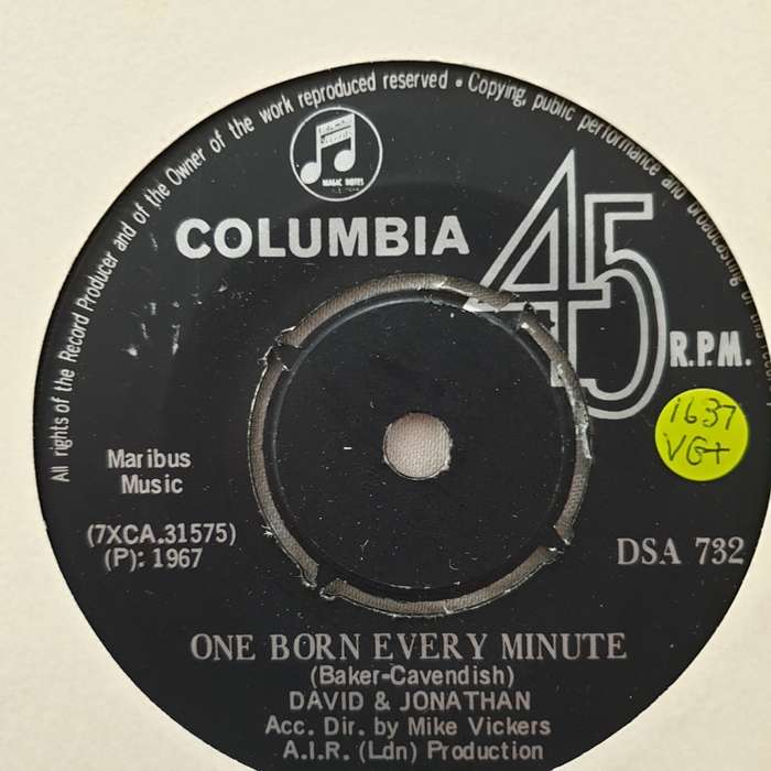 David  & Jonathan - One Born Every Minute - Vinyl 7" Record - Very-Good+ Quality (VG+)