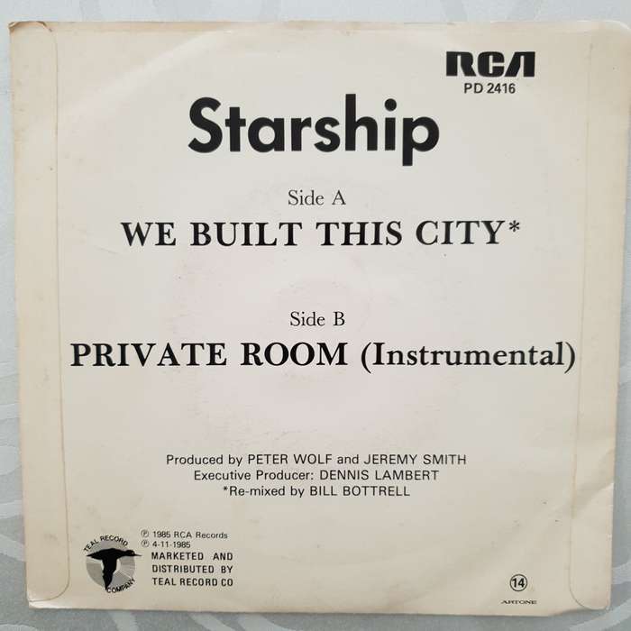 Starship  We Built This City - Vinyl 7" Record - Very-Good+ Quality (VG+)