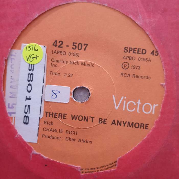 Charlie Rich  There Won't Be Anymore - Vinyl 7" Record - Very-Good+ Quality (VG+)