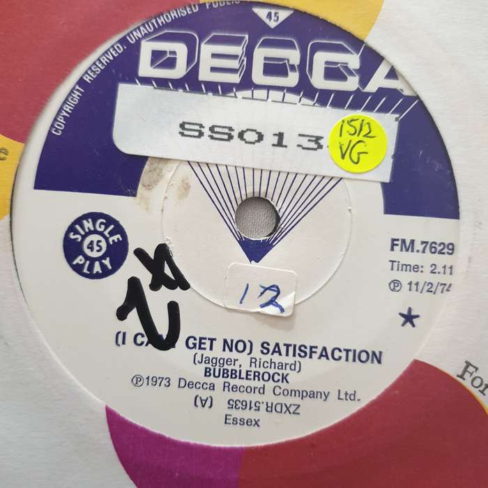 Bubblerock  (I Can't Get No) Satisfaction - Vinyl 7" Record - Opened  - Very-Good Quality (VG)
