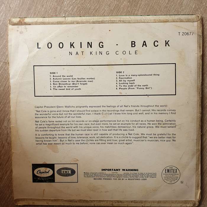 Nat King Cole - Looking Back - Vinyl LP Record - Opened  - Good Quality (G)